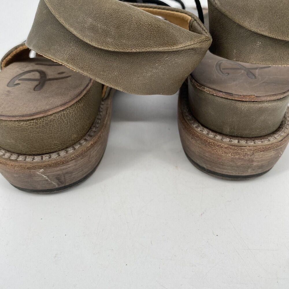 P Monjo Leather Sandals Womens 36 Silver Tan Roman Slingback Lace Up - Picture 10 of 10